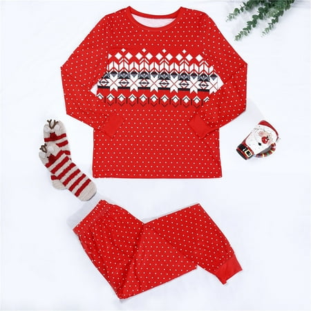 Christmas Gifts Christmas Women Mom Printed Top+Stripe Pants Xmas Family Clothes Pajamas Cotton Red 3Xl