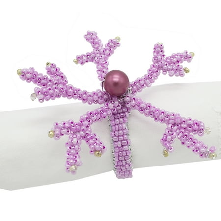 Fennco Styles Hand Beaded Coral Napkin Rings-Set of 4 (Purple)