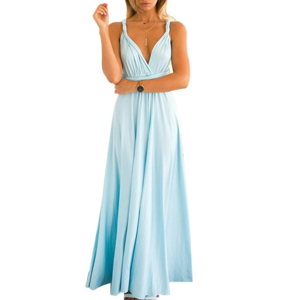 Ladies Convertible Multi Way Wrap Sleeveless Wedding Bridesmaid Dress Formal Evening Party Cocktail Prom Long Maxi Ball Gown