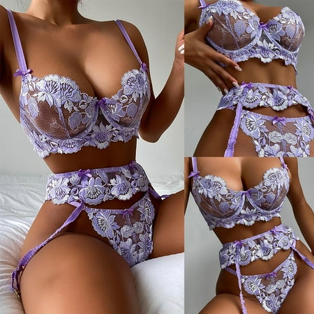 DENGDENG Women s Sexy Lace Floral Bra and Panty Set with Garter Hollow Out See Through Three Piece Lingerie Set
DENGDENG Women s Sexy Lace Floral Bra and Panty Set with Garter Hollow Out See Through Three Piece Lingerie Set