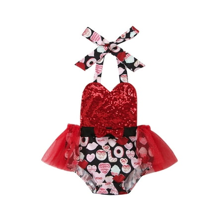 Canis Valentines Day Infant Baby Girl Sequin Halter One-piece Sleeveless Romper Dress
Canis Valentines Day Infant Baby Girl Sequin Halter One-piece Sleeveless Romper Dress