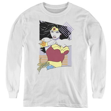 JLA & WW 80sMinimal - Youth Long Sleeve Tee, White - Large
