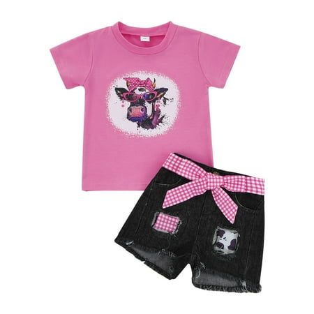 GWAABD Toddler Clothes for Girls Hot Pink Cotton 2023 New Girl Summer Suits Short Sleeved Cartoon Cow Head T Shirt Ripped Denim Shorts Two Piece Set 100
GWAABD Toddler Clothes for Girls Hot Pink Cotton 2023 New Girl Summer Suits Short Sleeved Cartoon Cow Head T Shirt Ripped Denim Shorts Two Piece Set 100