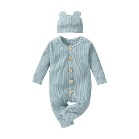 Infant Baby Boy Girl Knitted Romper Ribbed Long Sleeve Jumpsuit Solid Color Button Down Bodysuit with Hat Sets
Infant Baby Boy Girl Knitted Romper Ribbed Long Sleeve Jumpsuit Solid Color Button Down Bodysuit with Hat Sets