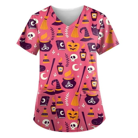 Women Scrubs Top Nurses Clothing Working Uniform Top Care Workwears Short Sleeve V-Neck Pumpkin Printed Top Fashion T-Shirts 
Women Scrubs Top Nurses Clothing Working Uniform Top Care Workwears Short Sleeve V-Neck Pumpkin Printed Top Fashion T-Shirts