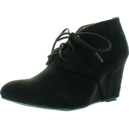 Qupid Women s Valley-01 Hidden Wedge Ankle Round Toe Lace Up Bootie Black 7.5