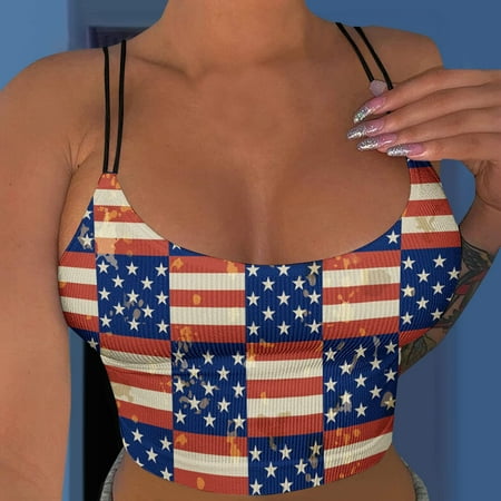 Women s Slim Tank Top USA Flag Printed Camisole Tanks Sleeveless Suspender Vest
