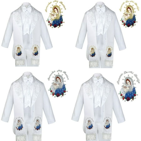 6pc Baptism White Tuxedo English Spanish Colored Silver Gold Pope Mary Stole