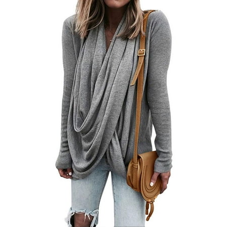 Plus Size Long Sleeve Pile Heap Collar T Shirt for Women Casual Baggy Tunic Tops Ladies Plain Irregular Pullover T-Shirt Blouse
