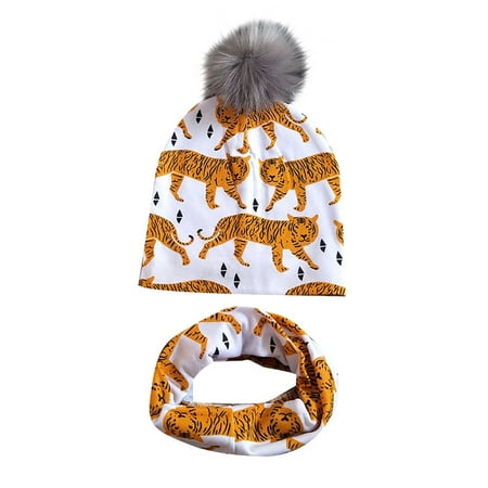 Baby Printed Detachable Gray Wool Hat Hospital Cap Printed Collar 2pc
