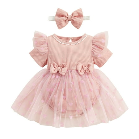 Hirigin Infant Girl Valentine s Day Jumpsuit with Bow Headband Short Sleeve Heart Print Tulle Mesh Ribbed Patchwork Dress Romper (0-24 Months)
Hirigin Infant Girl Valentine s Day Jumpsuit with Bow Headband Short Sleeve Heart Print Tulle Mesh Ribbed Patchwork Dress Romper (0-24 Months)