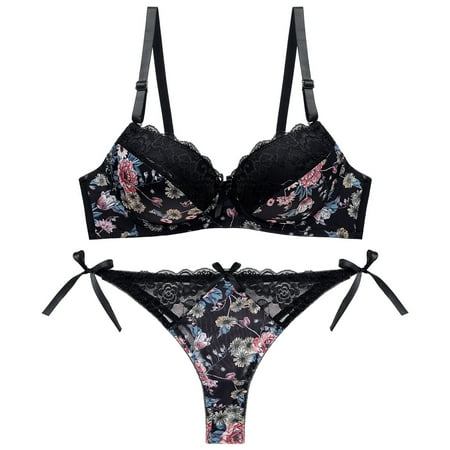 HGWXX7 Women Print Collection Of Lace Bra And Lingerie Set Underwear Lingerie Set