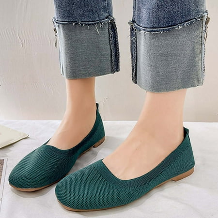 Cathalem Womens Air 270 Casual Shoe Spring And Autumn Women Casual Shoes Flat Bottom Square Toe Fly Womens Dress Shoes Casual Green 7.5