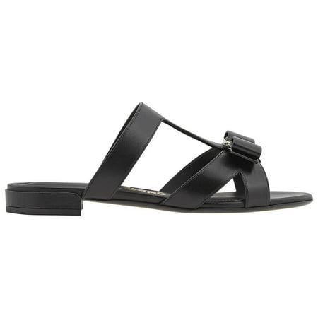 Salvatore Ferragamo Black Lylia Vara Bow Flat Sandals Size 8