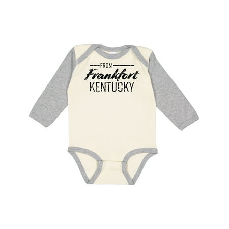 Inktastic From Frankfort Kentucky in Black Distressed Text Gift Baby Boy or Baby Girl Long Sleeve Bodysuit
