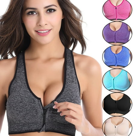Mairbeon Women Wireless Front Zip Quick Dry Breathable Underwear Yoga Wear Sports Bra