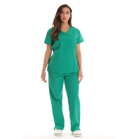 

Just Love Women s Medical Scrub Sets - Mock Wrap Scrubs with Comfortable Functionality (Jade With Jade Trim X-Small)