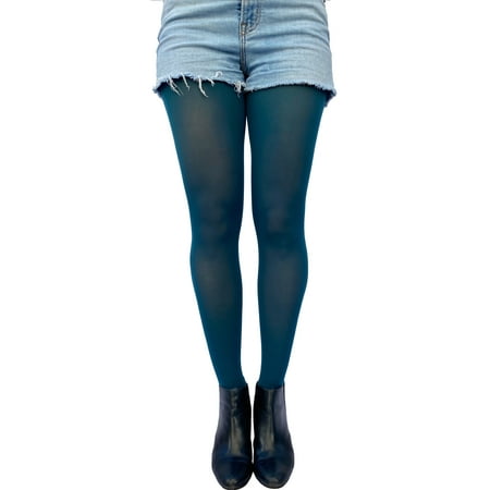 Dark Teal Opaque Full Footed Tights Pantyhose for Women