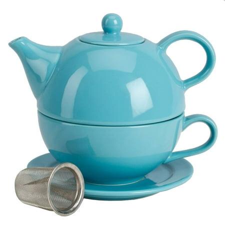 Omniware Turquoise Ceramic Tea for One with Infuser