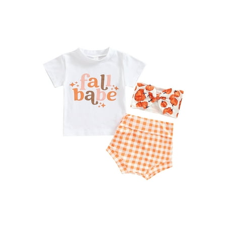 ZAXARRA Baby Girl Summer Outfit Letter Print T-Shirt + Plaid Diaper Cover + Pumpkin Print Headband Set for Toddler 0-24 Months
ZAXARRA Baby Girl Summer Outfit Letter Print T-Shirt + Plaid Diaper Cover + Pumpkin Print Headband Set for Toddler 0-24 Months