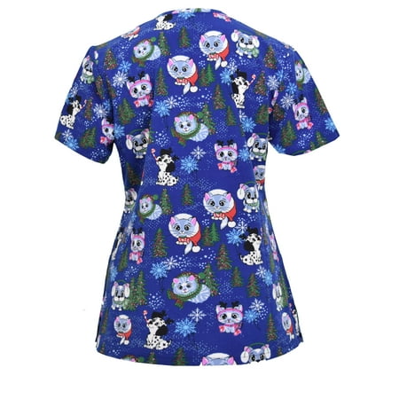 Womens Medical Nursing Holiday Print Scrub Top GT Performance-Snow Adorable-Small
