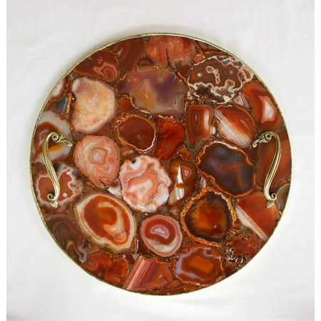 Red Agate Serving Tray With Brass Handles | Circular 22