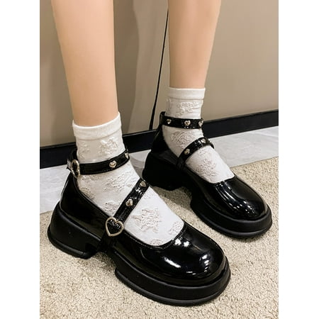 Heart Buckle Decor Flatform Mary Jane Shoes Women‘s Footwear
