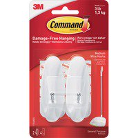 2PK Command Medium Wire Hook - 3 lb (1.36 kg) Capacity - Plastic - White - 2 / Pack