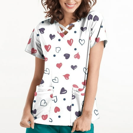 FAFWYP Valentine s Day Scrubs for Women Womens Loose Scrubs Tops Summer Nurse Short Sleeve V Crisscross Neck Workwear Heart Printed Working Uniform Shirt Medical Blouse with Pockets
FAFWYP Valentine s Day Scrubs for Women Womens Loose Scrubs Tops Summer Nurse Short Sleeve V Crisscross Neck Workwear Heart Printed Working Uniform Shirt Medical Blouse with Pockets