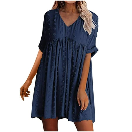 Pink Dress Wedding Dress Women Summer Dress V-Neck Dot Short Sleeve Casual Loose Fit Flowy Swing Dress Summer Dresses for Women 2022 Summer Dresses for Women on Clearance Blue S
Pink Dress Wedding Dress Women Summer Dress V-Neck Dot Short Sleeve Casual Loose Fit Flowy Swing Dress Summer Dresses for Women 2022 Summer Dresses for Women on Clearance Blue S