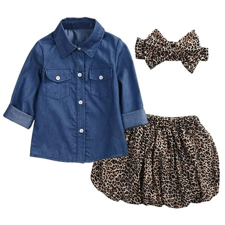 EHTMSAK Infant Baby Toddler Children Girl 3PCS Leopard Clothing Set Outfits Long Sleeve Denim Shirts and Skirt Set with Headband Blue 6M-5Y 90
EHTMSAK Infant Baby Toddler Children Girl 3PCS Leopard Clothing Set Outfits Long Sleeve Denim Shirts and Skirt Set with Headband Blue 6M-5Y 90