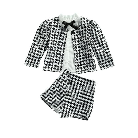 Baby Girls Summer Outfits Long Sleeve Black Houndstooth Printed Tops with Cardigan Shorts Set 3Pcs Casual Clothes Set
Baby Girls Summer Outfits Long Sleeve Black Houndstooth Printed Tops with Cardigan Shorts Set 3Pcs Casual Clothes Set