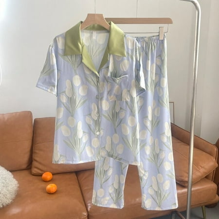 CoCopeaunt Womens Tulips Print Pajamas Spring Summer Pajama Set Satin Home Night Wear Clothes Silk Cardigan Short Sleeve Pyjamas Femme
CoCopeaunt Womens Tulips Print Pajamas Spring Summer Pajama Set Satin Home Night Wear Clothes Silk Cardigan Short Sleeve Pyjamas Femme