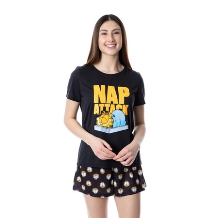Nickelodeon Womens Garfield Nap Attack Face Sleep Pajama Set Short