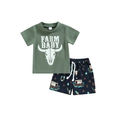 Arvbitana 0-3 Years Baby Boy Summer Suits Letter Cow Head Print Short Sleeve Crew Neck T-Shirts and Elastic Waist Shorts 2Pcs Set
Arvbitana 0-3 Years Baby Boy Summer Suits Letter Cow Head Print Short Sleeve Crew Neck T-Shirts and Elastic Waist Shorts 2Pcs Set