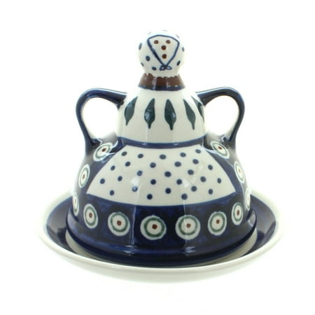Blue Rose Polish Pottery Peacock Small Cheese Lady