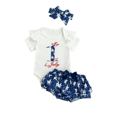 Kiapeise My 1st 4th of July Outfits for Baby Girls Short Sleeve Letter Printed Romper Tops + Ruffle Shorts + Headband 3pcs Independence Day Sets for 0-18 Months
Kiapeise My 1st 4th of July Outfits for Baby Girls Short Sleeve Letter Printed Romper Tops + Ruffle Shorts + Headband 3pcs Independence Day Sets for 0-18 Months