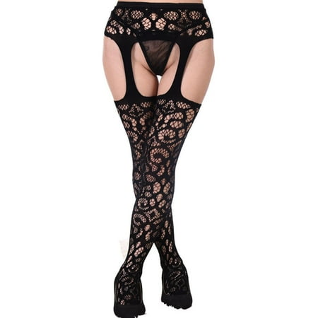 ABIDE Women Transparent Sexy Lingerie Stockings Black Fishnet Tights Crotchless