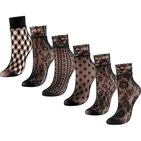 6 Pairs Lace Fishnet Anklet Socks Women Dress Socks