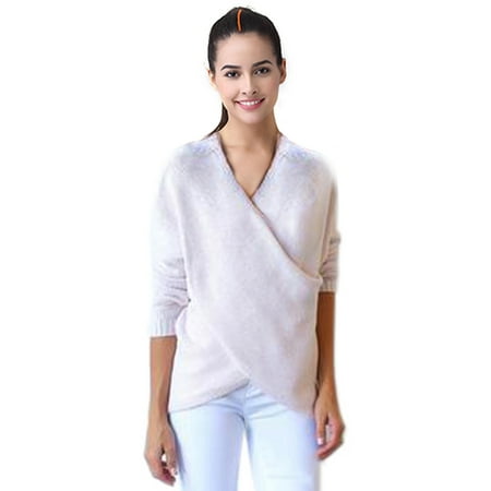 Women Winter Casual Jumper Front Cross V Neck Long Sleeve Pullover Tops Knitted Sweater Coat Outwear