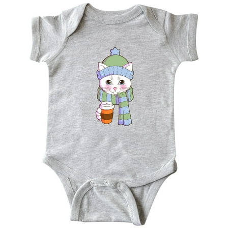 Inktastic Cute White Cat in Scarf and Hat Gift Baby Boy or Baby Girl Bodysuit