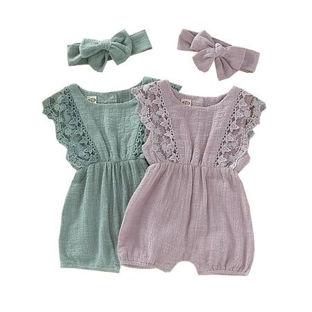 WIBACKER 2-Pack Newborn Baby Girls Romper Toddler Thin Lace Outfit Summer Clothes with Headband
WIBACKER 2-Pack Newborn Baby Girls Romper Toddler Thin Lace Outfit Summer Clothes with Headband