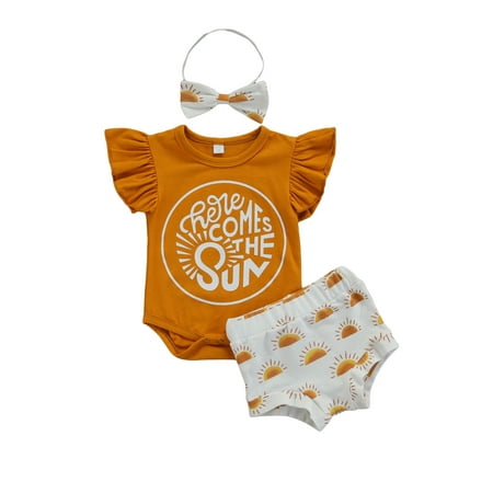 Canrulo 3PCS Newborn Baby Girls Flying Sleeve Romper Shorts and Bow Hairband Summer Outfits Yellow 3-6 Months
Canrulo 3PCS Newborn Baby Girls Flying Sleeve Romper Shorts and Bow Hairband Summer Outfits Yellow 3-6 Months