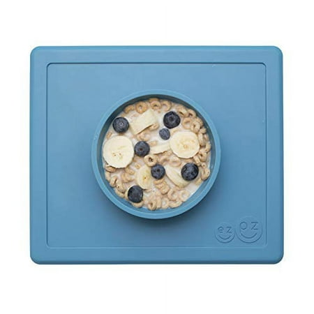 

ezpz Happy Bowl (Blue) - 100% Silicone Suction Bowl with Built-in Placemat for Toddlers + Preschoolers - Dishwasher Safe