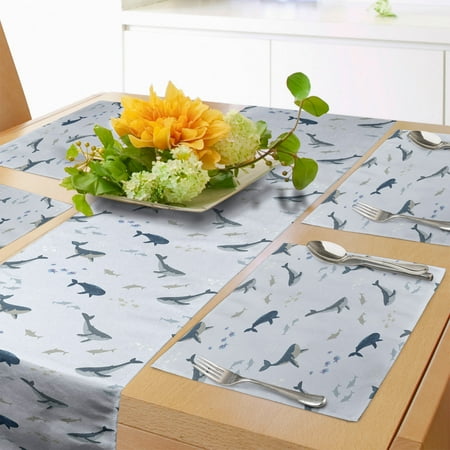 Nautical Table Runner & Placemats Summer Marine Themed Pattern with Whales and Fishes Underwater Set for Dining Table Placemat 4 pcs + Runner 14 x90 Pastel Purple and Multicolor by Ambesonne 
Nautical Table Runner & Placemats Summer Marine Themed Pattern with Whales and Fishes Underwater Set for Dining Table Placemat 4 pcs + Runner 14 x90 Pastel Purple and Multicolor by Ambesonne