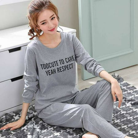 Autumn Thin 2pieces Pyjamas Set Women Sleepwear Lovely Home Suits Round Neck Girls Teacup SleepwearLong Sleeve Pajamas