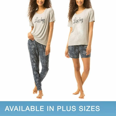 Lucky Brand Ladies 3-piece Pajama Set Top/Pant/Short set (Navy Paisley Small)