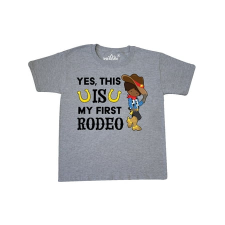 Inktastic Yes this IS my First Rodeo- cowboy in hat and boots Youth T-Shirt