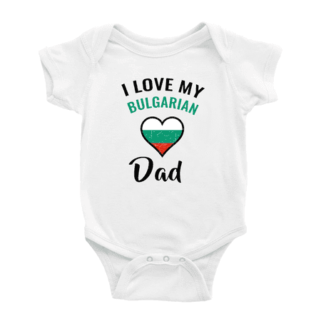 I Love My Bulgarian Dad Heart Flag Cute Baby Bodysuit (White 0-3 Months)