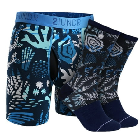 2UNDR Men s Swing Shift Boxer Brief- Groove Sock Pack (Coral Reefer X-Large)